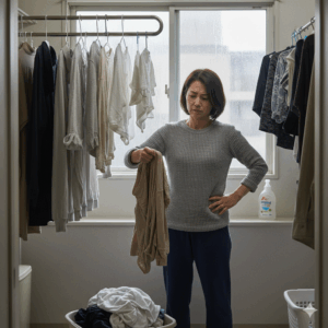 部屋干しで乾かなくて困っている様子